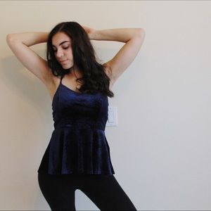 Navy blue velvet peplum tank top
